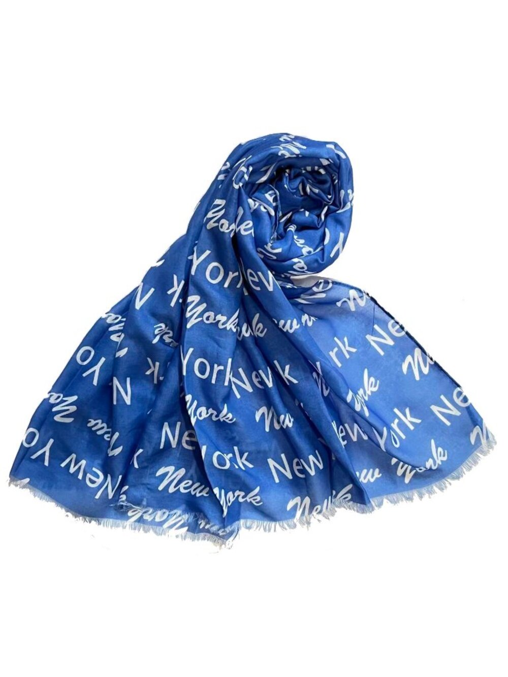 Women Summer New York Print Rectangular Light Scarf - Blue/White